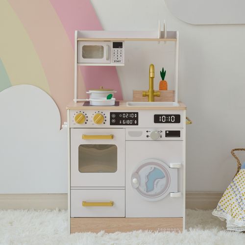 Cuisine Bois Enfant Potager Et Machine à Laver, Blanc, 79.2cm