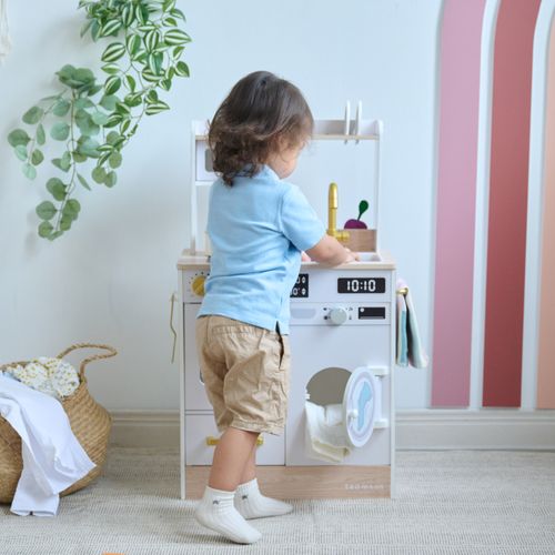 Cuisine Bois Enfant Potager Et Machine à Laver, Blanc, 79.2cm