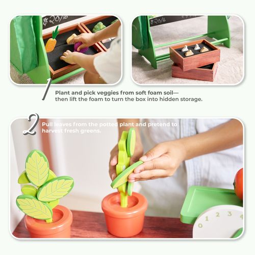 Stand De Marché Enfants Légumes Ardoise Et Accessoires Bois, Vert, 100.8cm