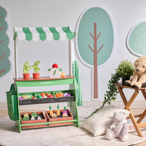 Stand De Marché Enfants Légumes Ardoise Et Accessoires Bois, Vert, 100.8cm
