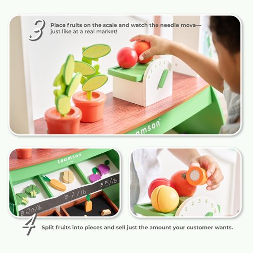 Stand De Marché Enfants Légumes Ardoise Et Accessoires Bois, Vert, 100.8cm