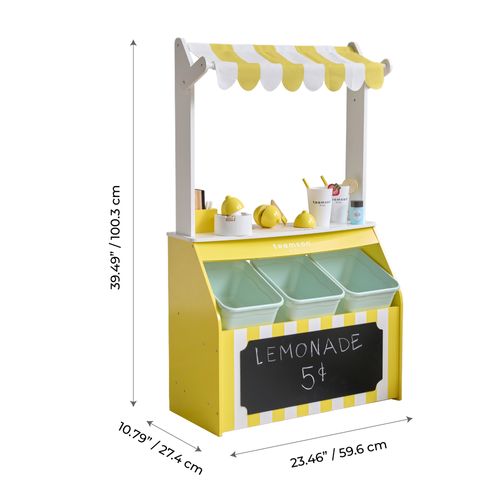 Stand Limonade Bois Avec 18 Accessoires, Jaune, 100cm