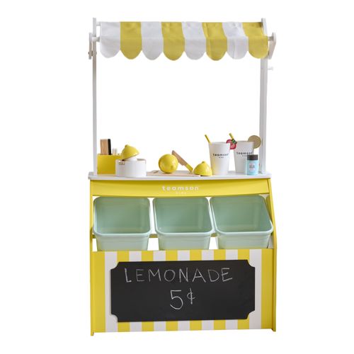 Stand Limonade Bois Avec 18 Accessoires, Jaune, 100cm