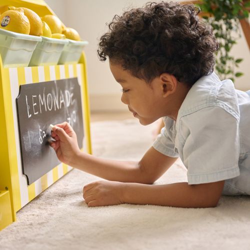 Stand Limonade Bois Avec 18 Accessoires, Jaune, 100cm