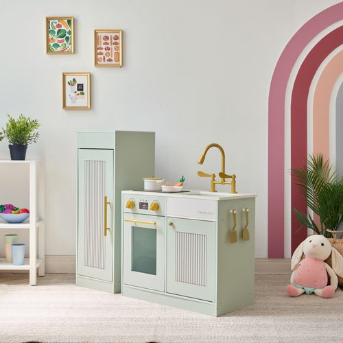 Cuisine Bois Enfant Avec Accessoires, Verte
