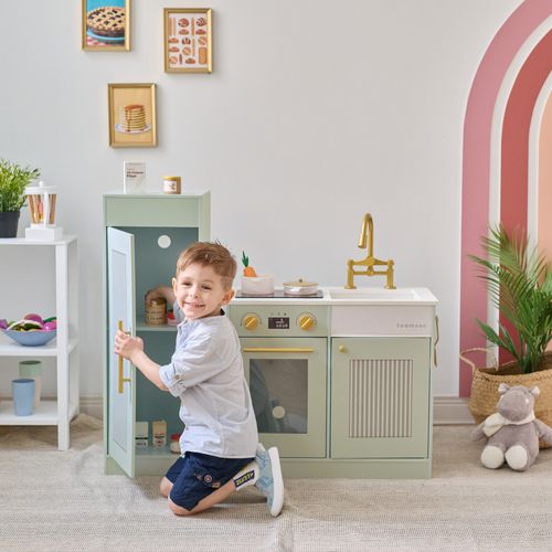 Cuisine Bois Enfant Avec Accessoires, Verte