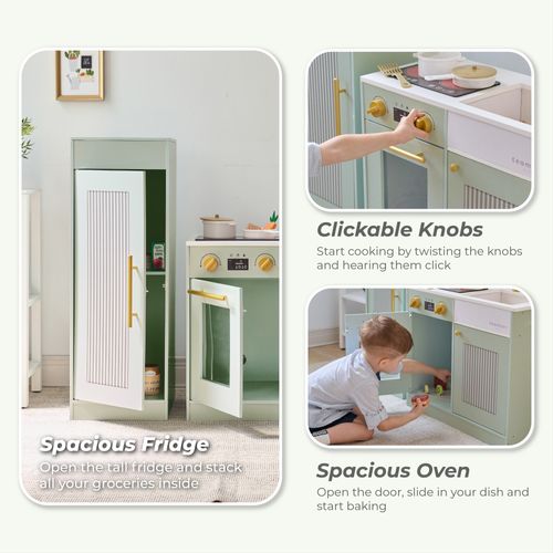 Cuisine Bois Enfant Avec Accessoires, Verte