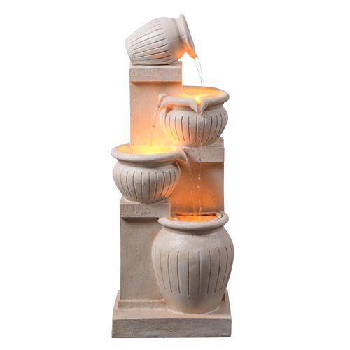 Fontaine Solaire Cascade 4 Niveaux LED, Naturelle