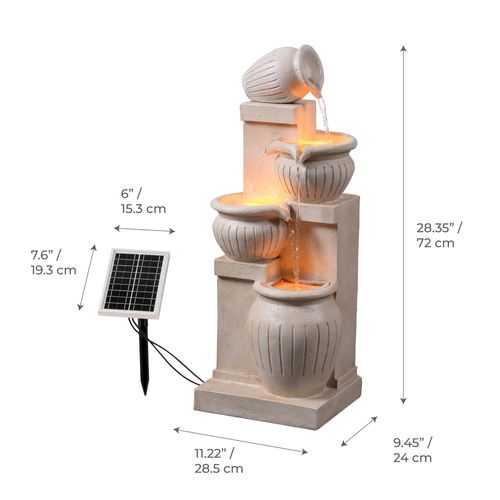 Fontaine Solaire Cascade 4 Niveaux LED, Naturelle