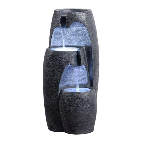 Fontaine De Jardin Urne 3 Niveaux LED, Noire