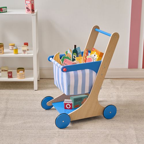 Chariot De Courses En Bois, Bleu