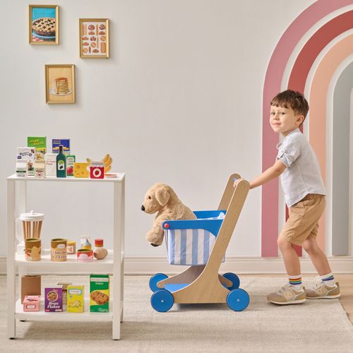 Chariot De Courses En Bois, Bleu