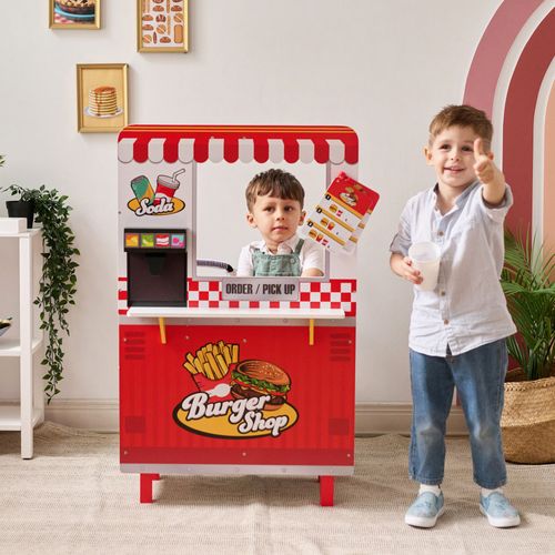 Burger Shop En Bois Pour Enfant Avec Grill Friteuse, Rouge