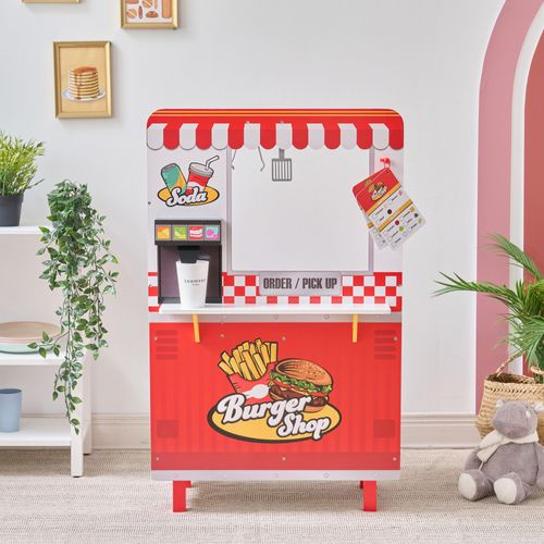 Burger Shop En Bois Pour Enfant Avec Grill Friteuse, Rouge
