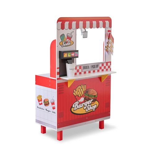 Burger Shop En Bois Pour Enfant Avec Grill Friteuse, Rouge
