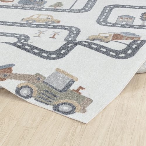 Tapis Enfant Lavable En Machine Circuit Voitures Beige/gris 140x200 Cm Vroomville
