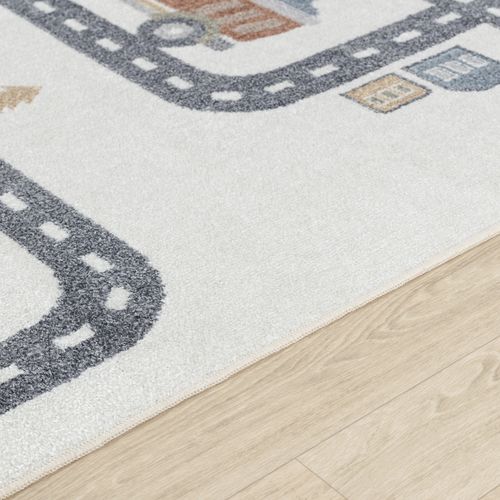 Tapis Enfant Lavable En Machine Circuit Voitures Beige/gris 140x200 Cm Vroomville