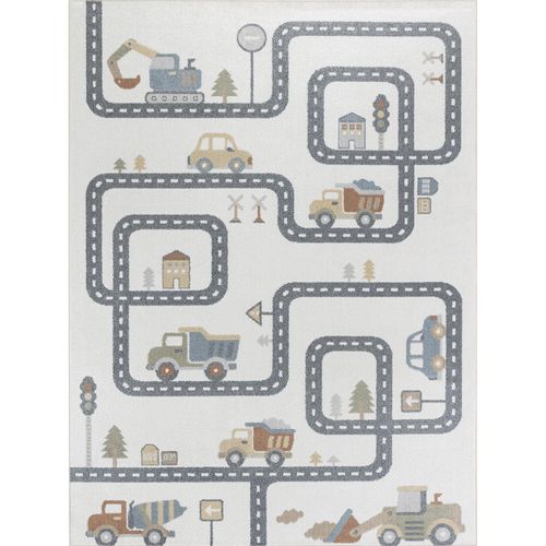 Tapis Enfant Lavable En Machine Circuit Voitures Beige/gris 140x200 Cm Vroomville
