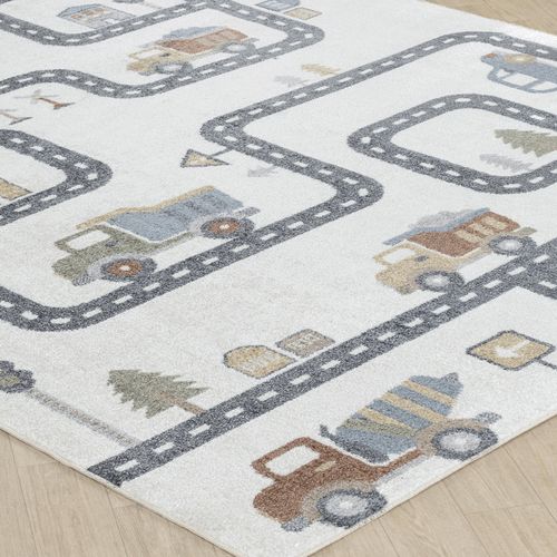 Tapis Enfant Lavable En Machine Circuit Voitures Beige/gris 140x200 Cm Vroomville