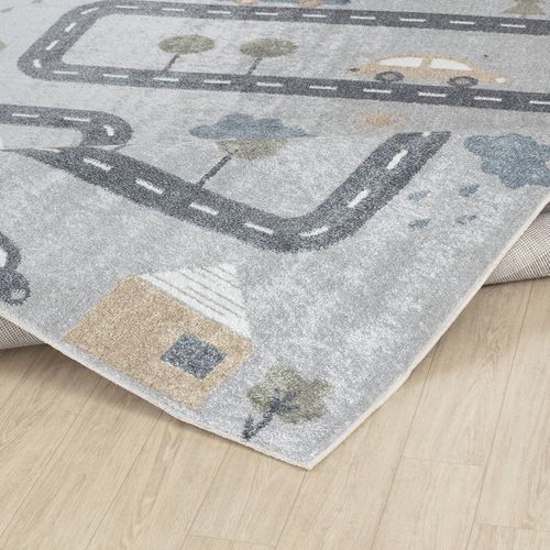 Tapis Enfant Lavable En Machine Circuit Voitures Bleu/gris 140x200