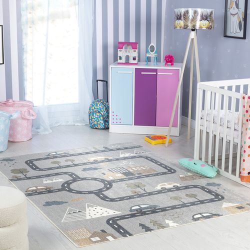 Tapis Enfant Lavable En Machine Circuit Voitures Bleu/gris 140x200