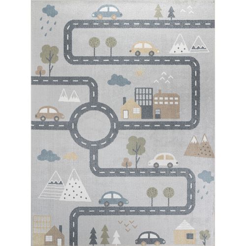 Tapis Enfant Lavable En Machine Circuit Voitures Bleu/gris 140x200
