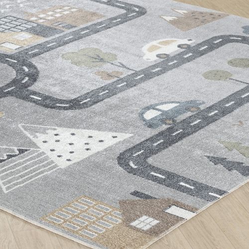 Tapis Enfant Lavable En Machine Circuit Voitures Bleu/gris 140x200