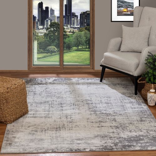 Tapis De Couloir Abstrait Moderne Gris/blanc 80x220 Cm Milena