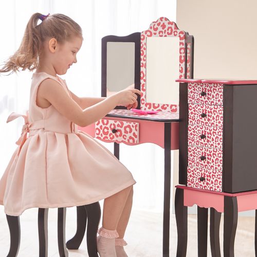 Coiffeuse Enfant En Bois Table Maquillage Miroir Tabouret