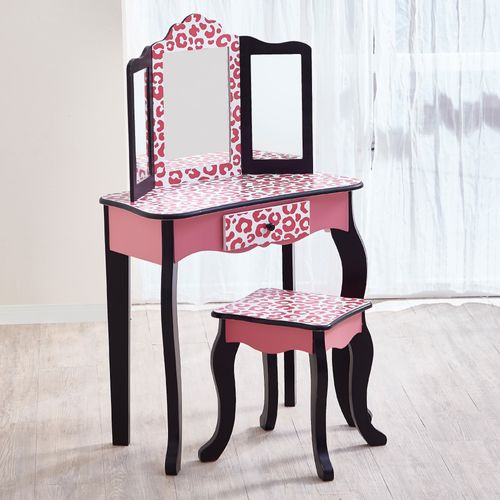 Coiffeuse Enfant En Bois Table Maquillage Miroir Tabouret