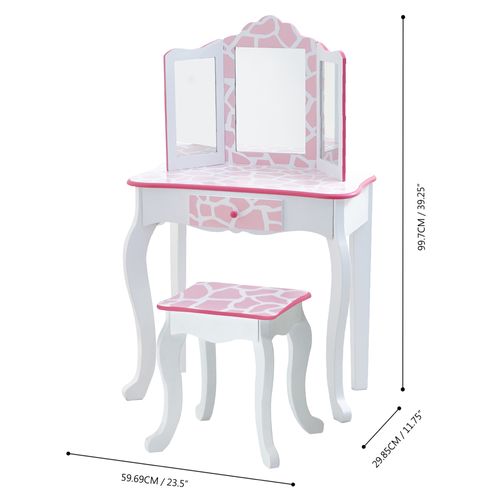 Coiffeuse Enfant En Bois Table Maquillage Miroir Tabouret