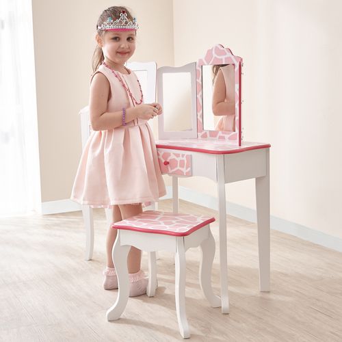 Coiffeuse Enfant En Bois Table Maquillage Miroir Tabouret