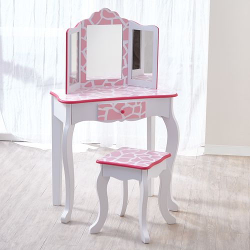 Coiffeuse Enfant En Bois Table Maquillage Miroir Tabouret