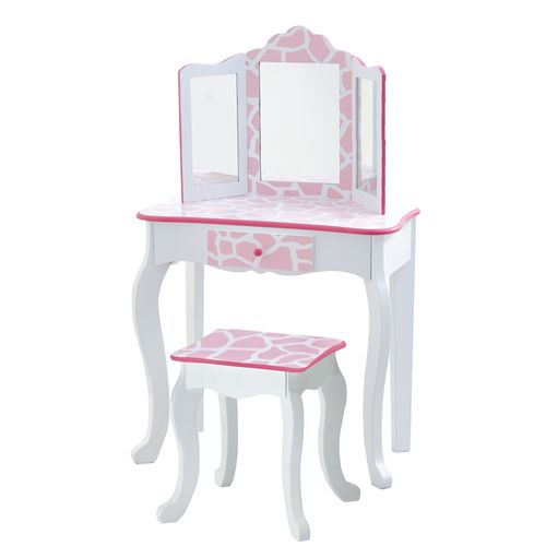 Coiffeuse Enfant En Bois Table Maquillage Miroir Tabouret