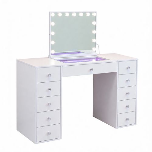 Coiffeuse Avec Miroir LED Rgb Éclairage LED Blanc 130 Cm
