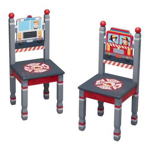 Lot De 2 Chaises Enfant En Bois Chambre Garçon Pompiers