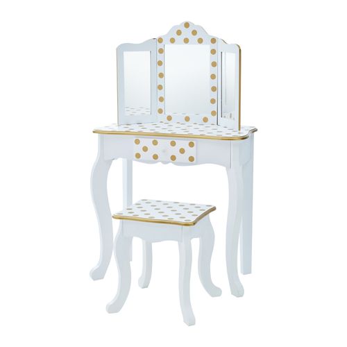 Coiffeuse Enfant En Bois Avec Miroir Tabouret Blanc