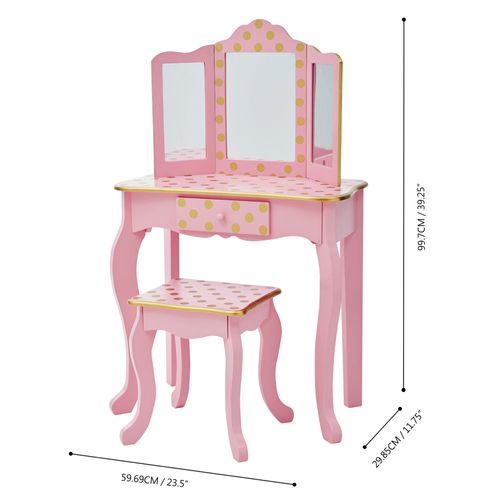 Coiffeuse Enfant Tabouret Miroir En Bois Rose Fantasy Fields Teamson