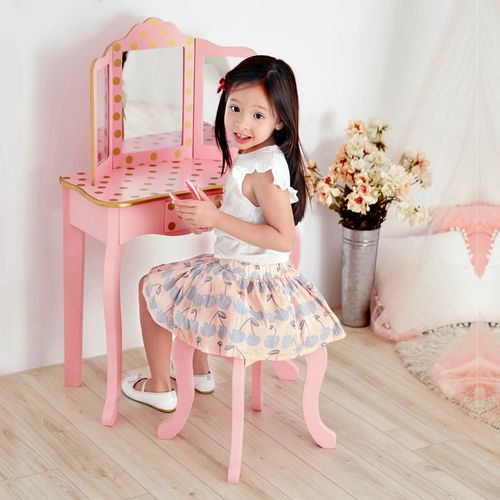 Coiffeuse Enfant Tabouret Miroir En Bois Rose Fantasy Fields Teamson