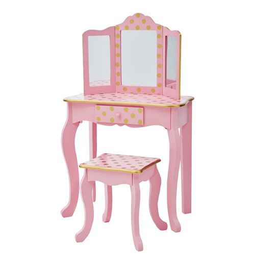 Coiffeuse Enfant Tabouret Miroir En Bois Rose Fantasy Fields Teamson