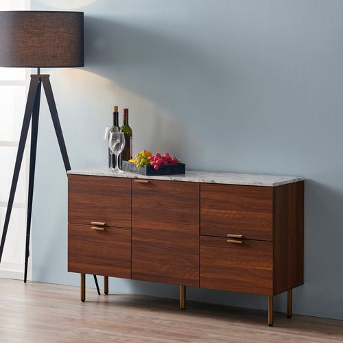 Buffet Bas Faux Marbre Bois Noyer