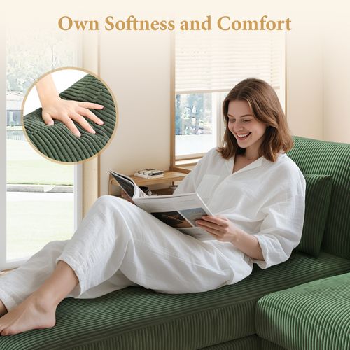 Canapé Scandinave 3 Places + Chaise Longue En Velours Côtelé Vert