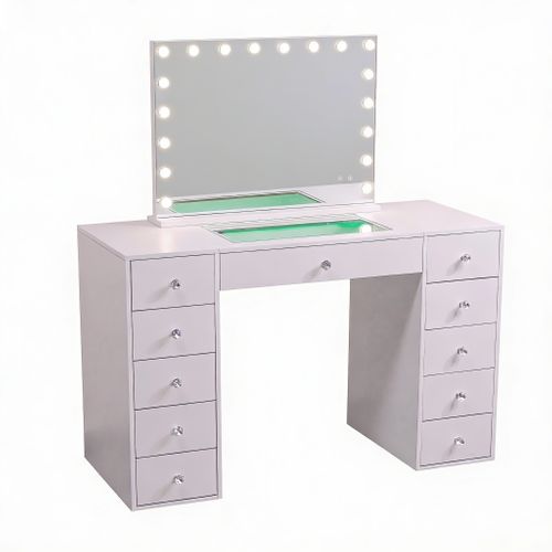 Vanitii Coiffeuse Avec Miroir LED RGB et Bluetooth- 130cm (Petit miroir offert)