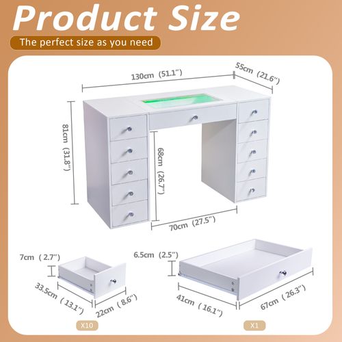 Vanitii Coiffeuse Avec Miroir LED RGB et Bluetooth- 130cm (Petit miroir offert)