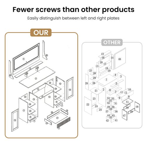 Coiffeuse Élégante Moderne 1tiroir Grand LED Miroir Avec Prise-support Table Maquillage Blanc Marron