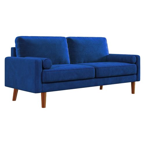 Canapé Droit 3 Places En Velours,  Avec Accoudoirs,173l X 77l X 86h Cm, Bleu