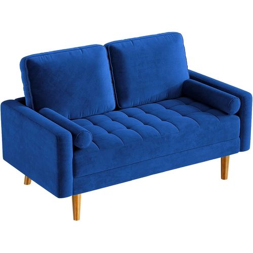 Canapé Droit 2 Places En Velours, Avec Accoudoirs,148l X 78l X 85h Cm, Bleu