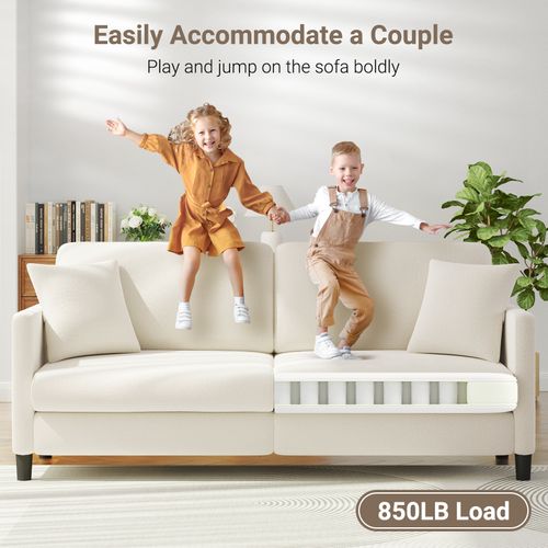 Canapé 3 Places En Velours - En Bois Massif -193x79x89 Cm - Beige