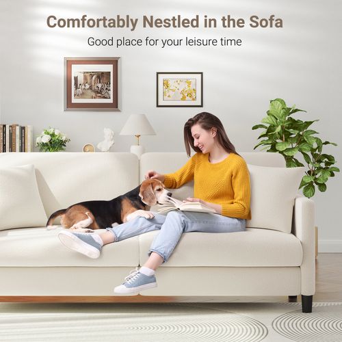 Canapé 3 Places En Velours - En Bois Massif -193x79x89 Cm - Beige