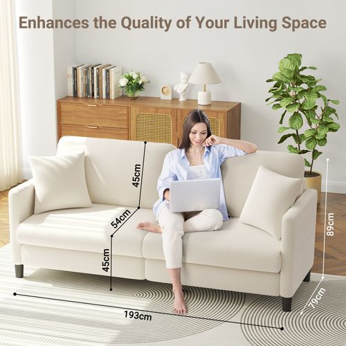 Canapé 3 Places En Velours - En Bois Massif -193x79x89 Cm - Beige